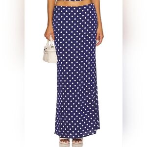 NWT More To Come Annie Maxi Skirt in Navy Polka Dot Size Small